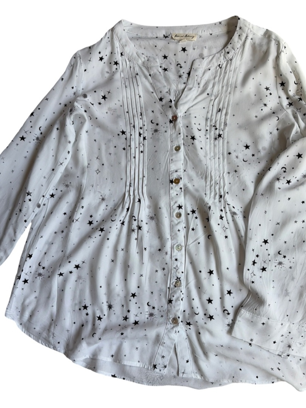 Jane and Delancey White Star & Moon Pintuck Button-Front Blouse